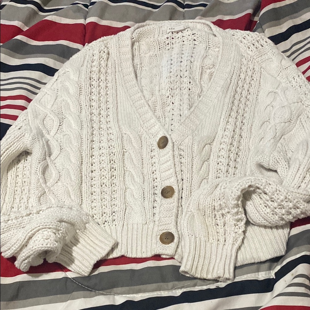 Aeropostale White Cable Knit Cardigan Sweater